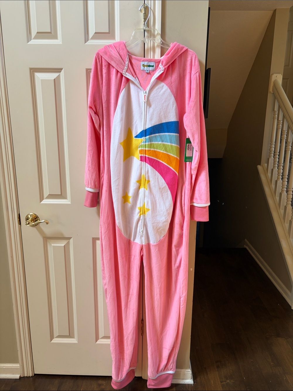 NWT Tipsy Elves Pink Hooded 80’s Cartoon Bear 2 way zip  One-Piece , large